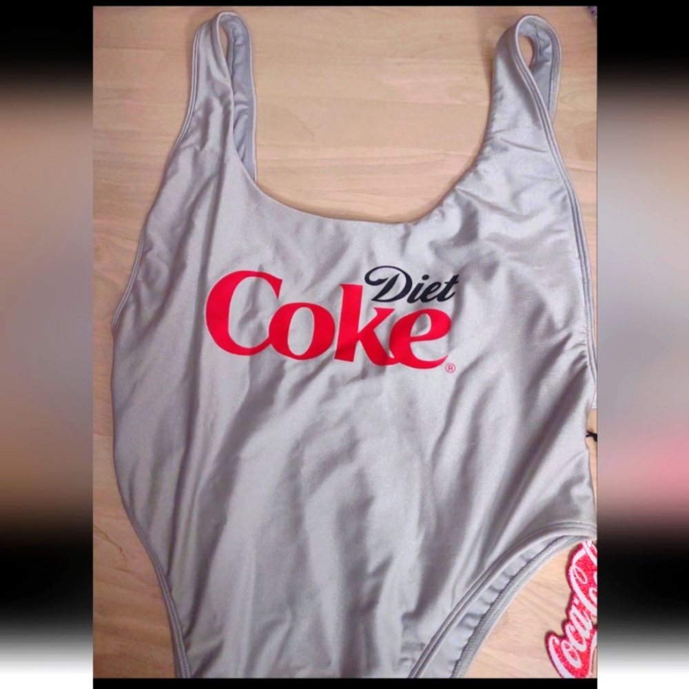 Coca Cola Diet Coke Forever 21 Silver Metallic Shimmer Swimsuit One Piece